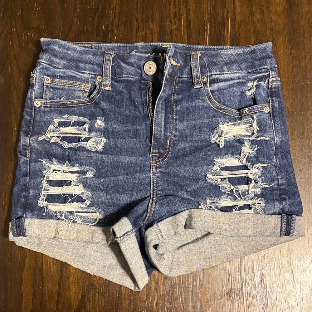 Distressed Denim Shorts Curvy High Rise Shorty